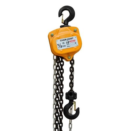 BISON LIFTING EQUIPMENT 1/2 Ton Manual Chain Hoist, 10 Ft, Black Oxide Chain CH05-10-B